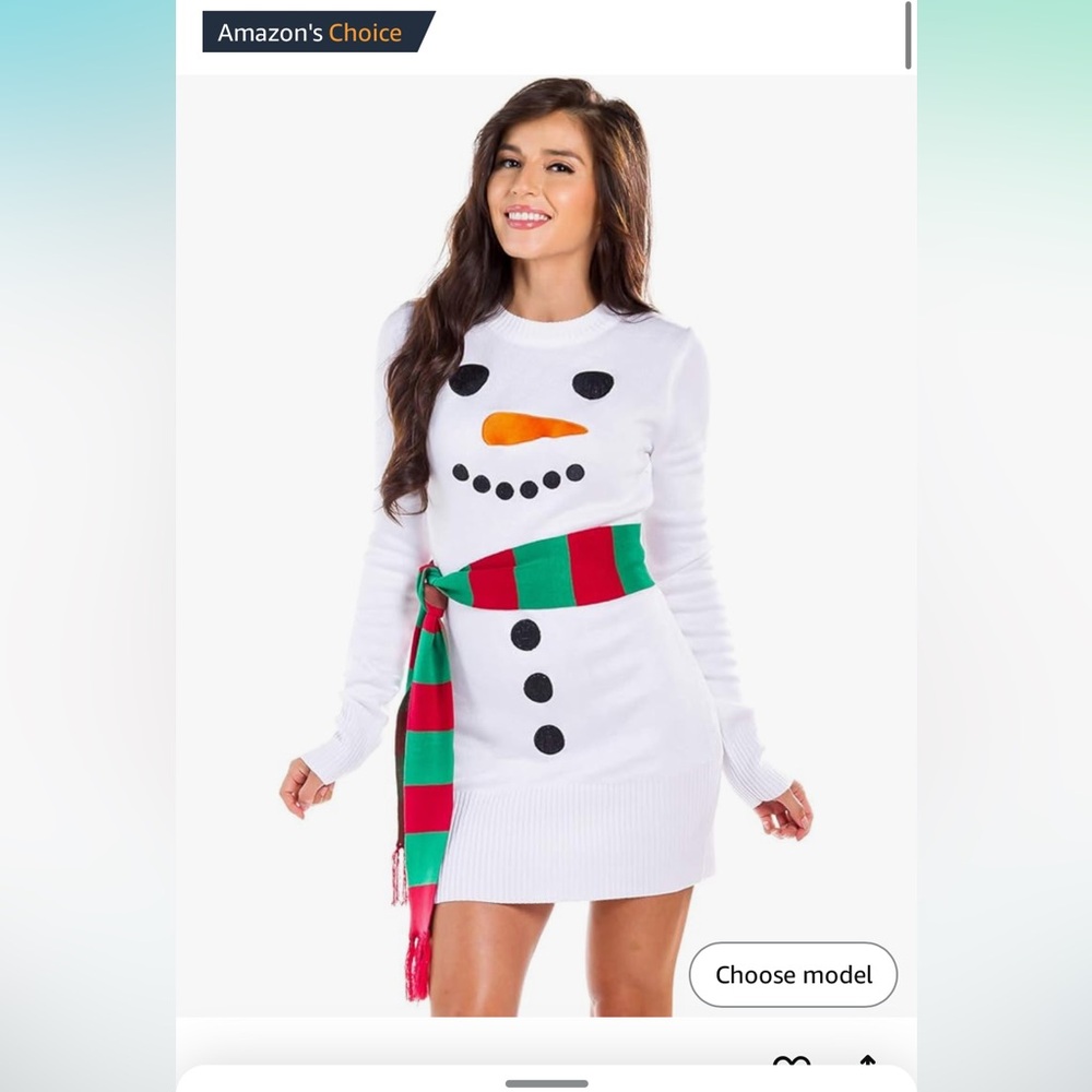 Tipsy Elves Women's White Snowman Ugly Christmas Sweater Dress with Scarf